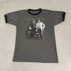 Vintage The Beatles Shirt Men L Gray Ringer Short Sleeve Rock & Roll Music Y2K